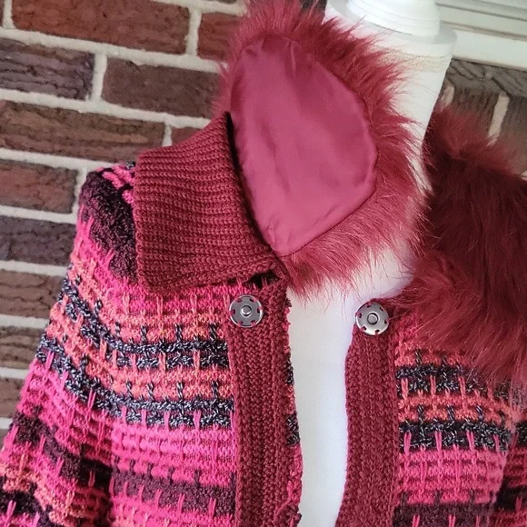 Nic+Zoe Chunky Snap Cardigan Faux Fur Collar Size Large - Picture 7 of 9